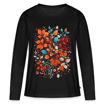 Blumen mit Nüsse - Frauen Premium Bio Langarmshirt - Schwarz - Vorne - Julia (174cm)