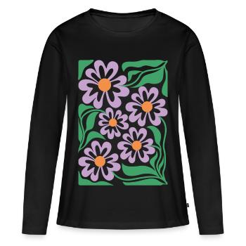 Motif floral violet Boho Flora - T-shirt manches longues Premium bio Femme - noir - Devant - Julia (174cm)