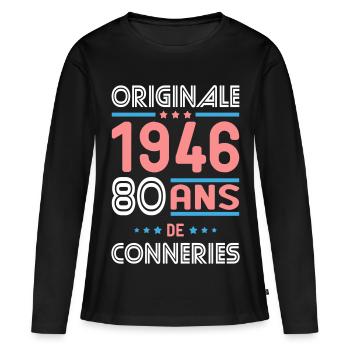 Original – 1946 – 80 Jahre - Frauen Premium Bio Langarmshirt - Schwarz - Vorne - Julia (174cm)