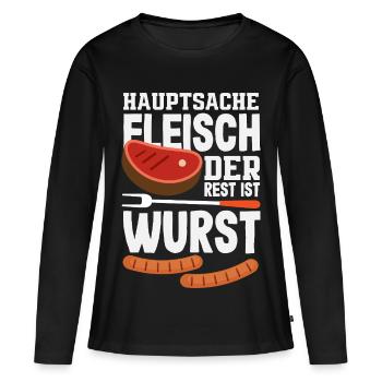 Grillmeister Geschenk Fleisch Wurst & Bier - Frauen Premium Bio Langarmshirt - Schwarz - Vorne - Julia (174cm)