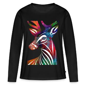 Cerf abstrait coloré - T-shirt manches longues Premium bio Femme - noir - Devant - Julia (174cm)