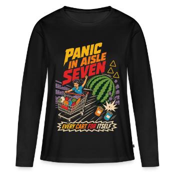 Panique dans l’humour du panique dans le chariot de courses Gear Seven - T-shirt manches longues Premium bio Femme - noir - Devant - Julia (174cm)