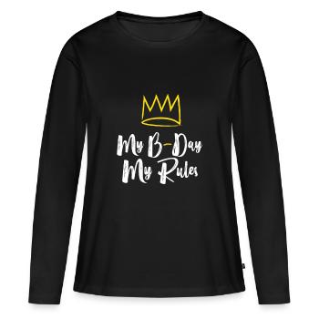 Anniversaire - Mon anniversaire - Mes règles - T-shirt manches longues Premium bio Femme - noir - Devant - Julia (174cm)