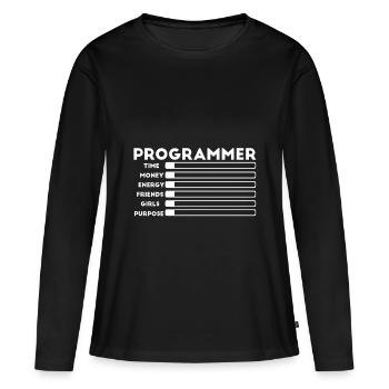Programmeur nerd computer HTML - T-shirt manches longues Premium bio Femme - noir - Devant - Julia (174cm)
