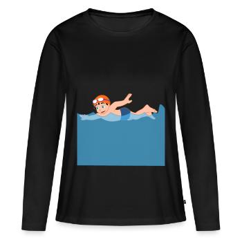 Dessin animé nageur vagues mer crawl cadeau - T-shirt manches longues Premium bio Femme - noir - Devant - Julia (174cm)