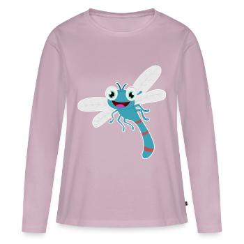 Libellule doux drôle insecte Kawaii BD cadeau - T-shirt manches longues Premium bio Femme - rose poudré - Devant - Julia (174cm)
