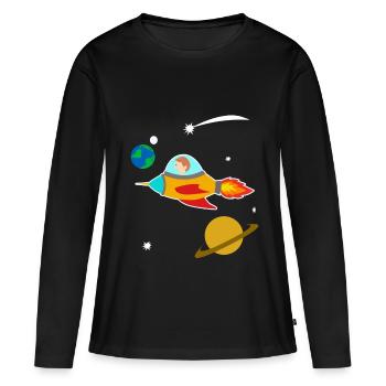 Univers de fusée garçon planète planète - T-shirt manches longues Premium bio Femme - noir - Devant - Julia (174cm)