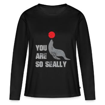 Phoque mer lion de mer - T-shirt manches longues Premium bio Femme - noir - Devant - Julia (174cm)