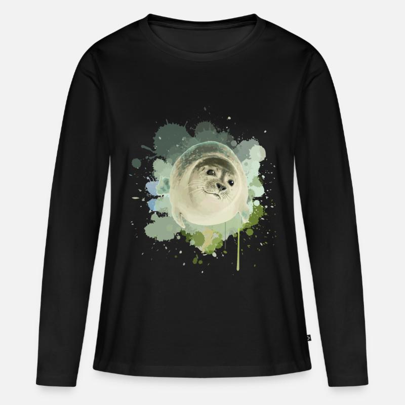 Robbe Seehund Seelöwe Walross - Frauen Premium Bio Langarmshirt - Schwarz