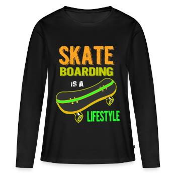 Skateboard skate, skateboard, skateboarder, - T-shirt manches longues Premium bio Femme - noir - Devant - Julia (174cm)