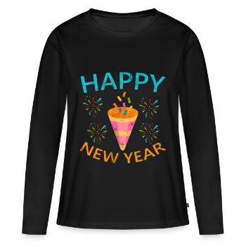 Nouvel An Nouvel An Nouvel An - T-shirt manches longues Premium bio Femme - noir - Devant - Julia (174cm)