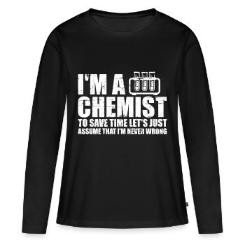 Chimistes - T-shirt manches longues Premium bio Femme - noir - Devant - Julia (174cm)