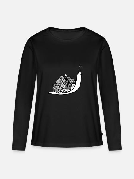 Schnecke mit Schneckenhaus - Frauen Premium Bio Langarmshirt - Schwarz