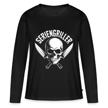 Seriengriller Skull mit Küchenmessern - Frauen Premium Bio Langarmshirt - Schwarz - Vorne - Julia (174cm)
