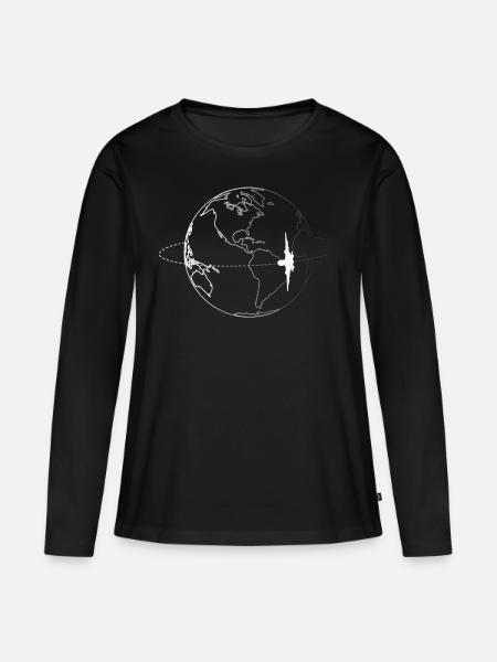 Flugzeug Welt Fliegen Freiheit Abenteuer - Frauen Premium Bio Langarmshirt - Schwarz