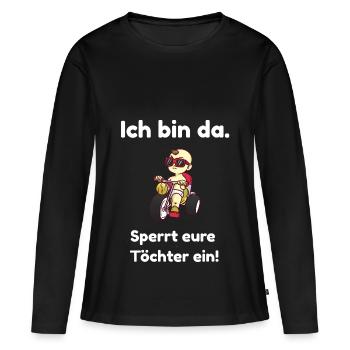 Lustiges Kinder Shirt Ich bin da. Cooles Bike Kind - Frauen Premium Bio Langarmshirt - Schwarz - Vorne - Julia (174cm)