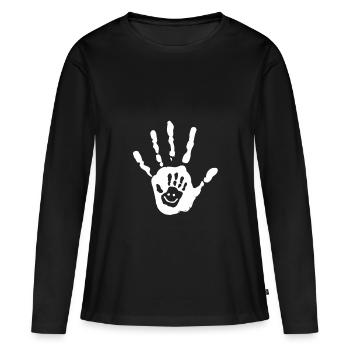 Père et enfant, main dans la main, un amour, une équipe - T-shirt manches longues Premium bio Femme - noir - Devant - Julia (174cm)
