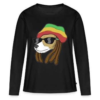 Chien reggae - T-shirt manches longues Premium bio Femme - noir - Devant - Julia (174cm)