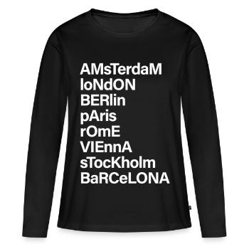 NOMS DES VILLES - Tour du monde dans l’armoire - T-shirt manches longues Premium bio Femme - noir - Devant - Julia (174cm)