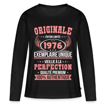 1976 – Exemplaire unique – Qualité premium - T-shirt manches longues Premium bio Femme - noir - Devant - Julia (174cm)