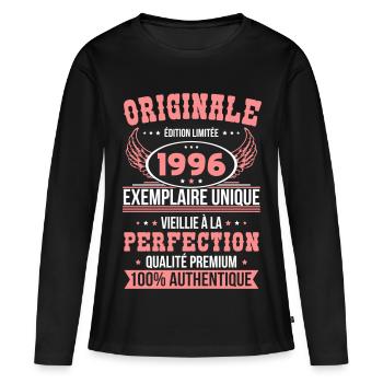 1996 – Einzigartiges Exemplar – Premiumqualität - Frauen Premium Bio Langarmshirt - Schwarz - Vorne - Julia (174cm)