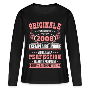 2008 – Einzigartiges Exemplar – Premiumqualität - Frauen Premium Bio Langarmshirt - Schwarz - Vorne - Julia (174cm)
