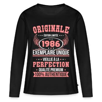 1986 – Einzigartiges Exemplar – Premiumqualität - Frauen Premium Bio Langarmshirt - Schwarz - Vorne - Julia (174cm)