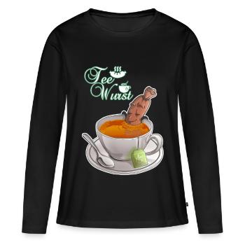 Saucisse au thé - T-shirt manches longues Premium bio Femme - noir - Devant - Julia (174cm)