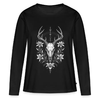 Crâne de cerf fleuri sombre | Alternative au lys gothique - T-shirt manches longues Premium bio Femme - noir - Devant - Julia (174cm)