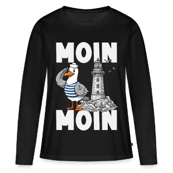 Moin Moin Norden - Maritimes Norddeutsch Design - Frauen Premium Bio Langarmshirt - Schwarz - Vorne - Julia (174cm)