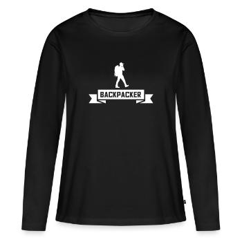 Vintage Backpacker Design - Frauen Premium Bio Langarmshirt - Schwarz - Vorne - Julia (174cm)