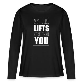 Lustige Sprüche Fitnessstudio - Frauen Premium Bio Langarmshirt - Schwarz - Vorne - Julia (174cm)