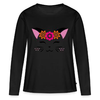 Doux Chats Face Avec Des Fleurs - T-shirt manches longues Premium bio Femme - noir - Devant - Julia (174cm)