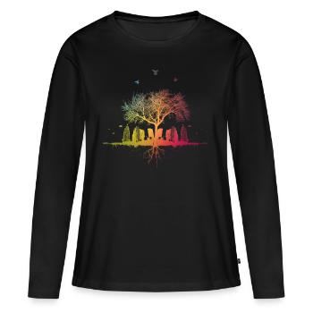 Nature colorées racines des arbres gratte-ciel City Bird Maison - T-shirt manches longues Premium bio Femme - noir - Devant - Julia (174cm)