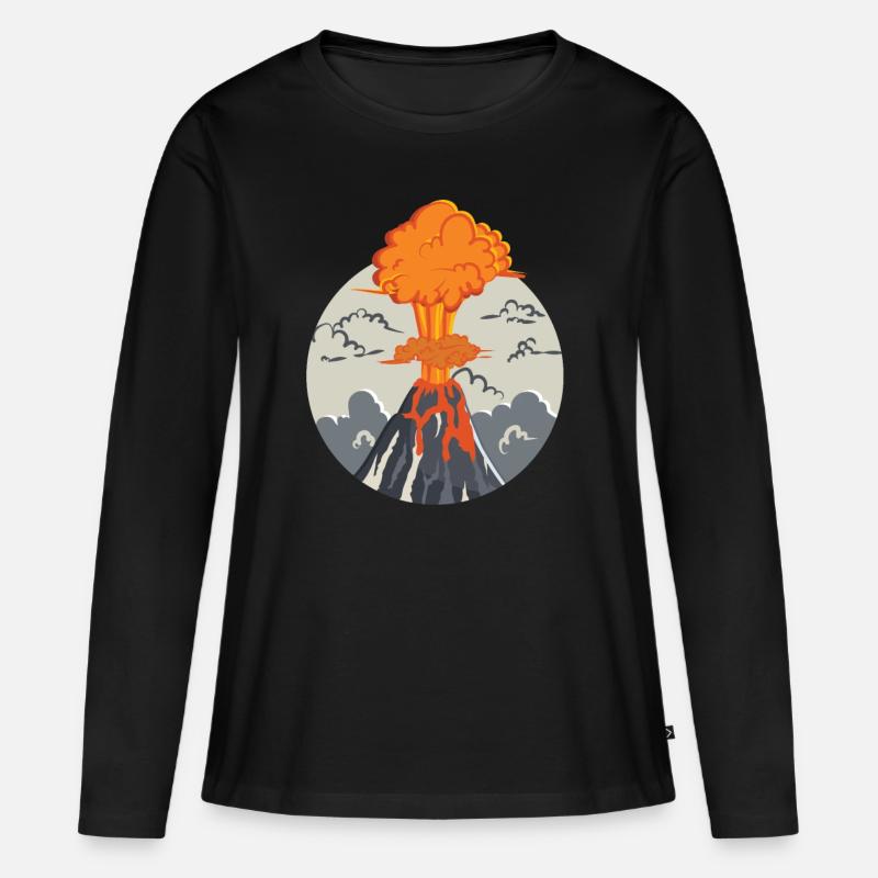 Ausbrechender Vulkan - Frauen Premium Bio Langarmshirt - Schwarz