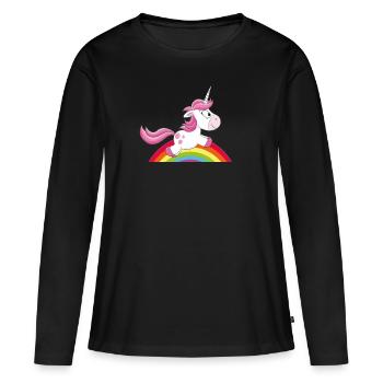 EINHORN MIT REGENBOGEN - Frauen Premium Bio Langarmshirt - Schwarz - Vorne - Julia (174cm)