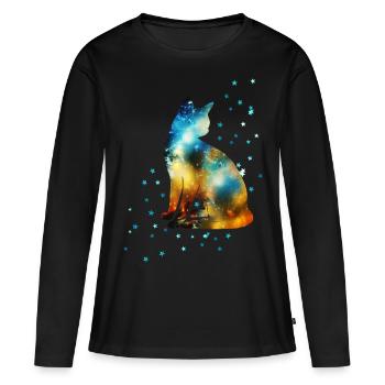Katze auf der Milchstraße Space Weltraum Weltall - Frauen Premium Bio Langarmshirt - Schwarz - Vorne - Julia (174cm)