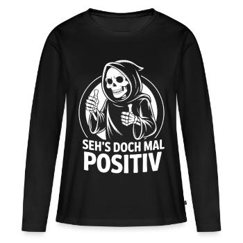 Immer schön positiv Skull Reaper Daumen hoch - Frauen Premium Bio Langarmshirt - Schwarz - Vorne - Julia (174cm)