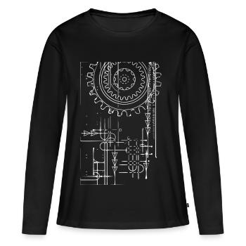 Roue engrenage (blanc) - T-shirt manches longues Premium bio Femme - noir - Devant - Julia (174cm)