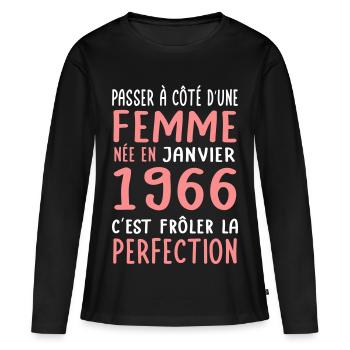 60th birthday - Born in January 1966 - Women's Premium Organic Long Sleeve Shirt - black - Front - Julia (174cm)