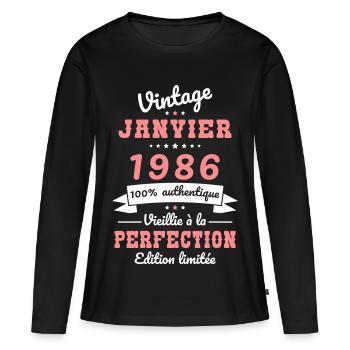 40-jähriges Jubiläum – Jahrgang – Januar 1986 - Frauen Premium Bio Langarmshirt - Schwarz - Vorne - Julia (174cm)