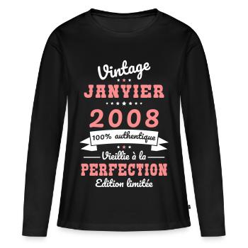 18. Geburtstag – Jahrgang – Januar 2008 - Frauen Premium Bio Langarmshirt - Schwarz - Vorne - Julia (174cm)