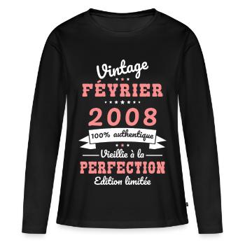 18. Geburtstag – Jahrgang – Februar 2008 - Frauen Premium Bio Langarmshirt - Schwarz - Vorne - Julia (174cm)