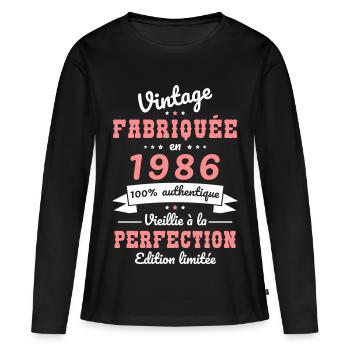 1986 – Vintage – Perfekt gereift - Frauen Premium Bio Langarmshirt - Schwarz - Vorne - Julia (174cm)