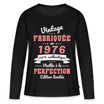 1976 – Vintage – Perfekt gereift - Frauen Premium Bio Langarmshirt - Schwarz - Vorne - Julia (174cm)