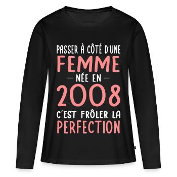 Née en 2008 – Frôler la perfection  - T-shirt manches longues Premium bio Femme - noir - Devant - Julia (174cm)
