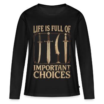 RPG Gamer: Die Qual der Wahl - Frauen Premium Bio Langarmshirt - Schwarz - Vorne - Julia (174cm)