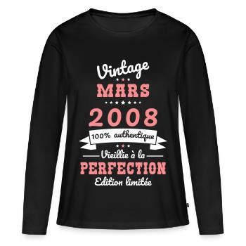 18-jähriges Jubiläum – Jahrgang – März 2008 - Frauen Premium Bio Langarmshirt - Schwarz - Vorne - Julia (174cm)