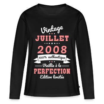 Anniversaire 18 ans - Vintage - Juillet 2008 - T-shirt manches longues Premium bio Femme - noir - Devant - Julia (174cm)