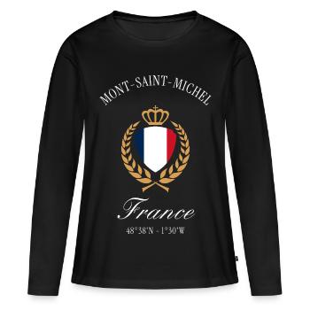 Mont-Saint-Michel Frankreich Wappen Reise Souvenir - Frauen Premium Bio Langarmshirt - Schwarz - Vorne - Julia (174cm)